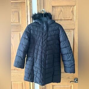 Children’s Place Black Puffer Jacket with Faux Fur Hood - Size 16 XXL Girls